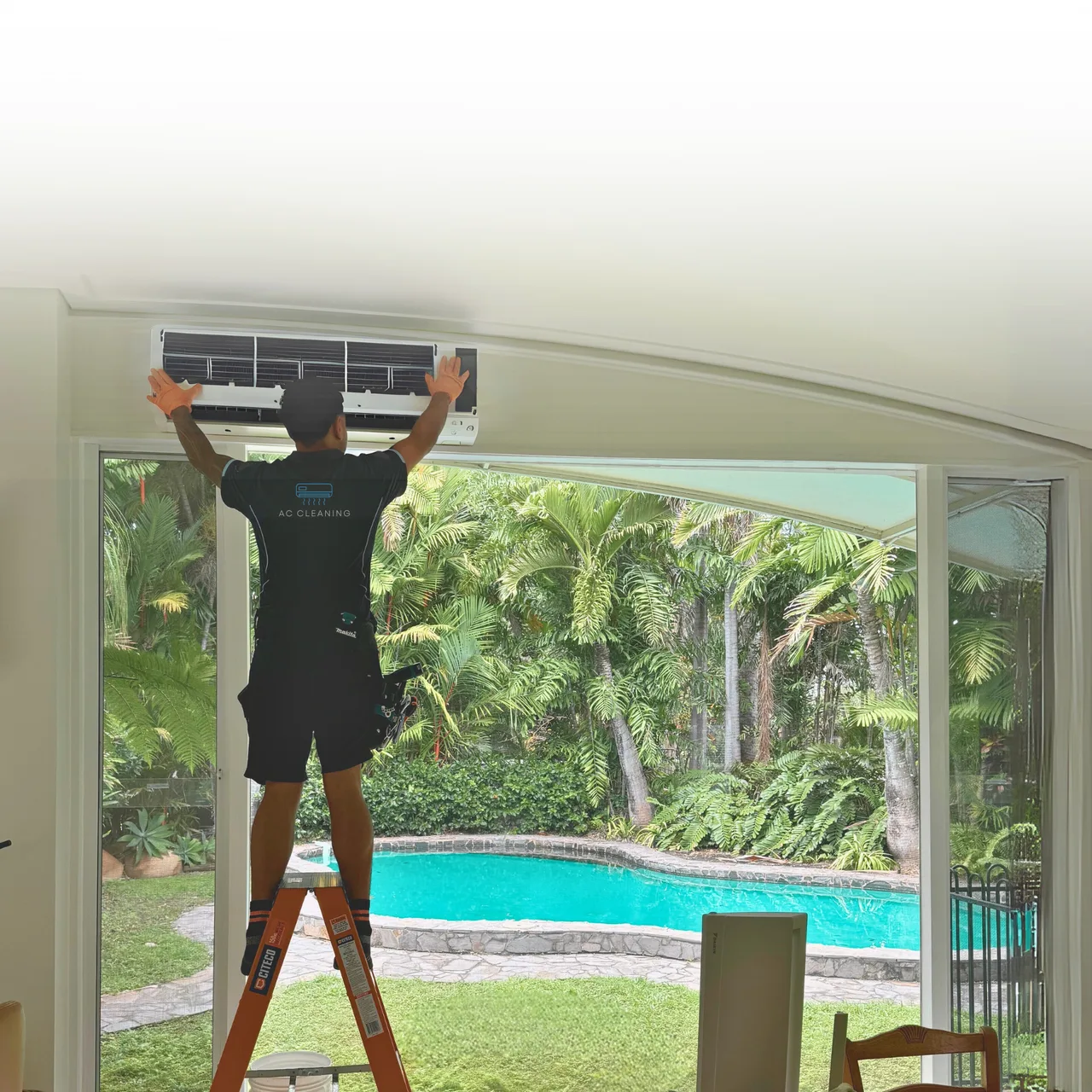 Chilled Out AC cleaning technician finishing a job in a North Queensland home