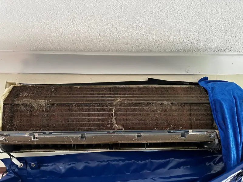 Before aircon cleaning Townsville - Clogged with dust, mould and debris