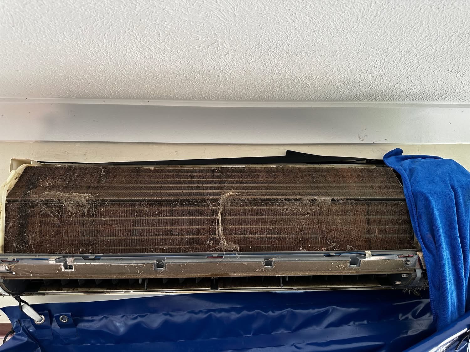 Before aircon cleaning Townsville - Clogged with dust, mould and debris